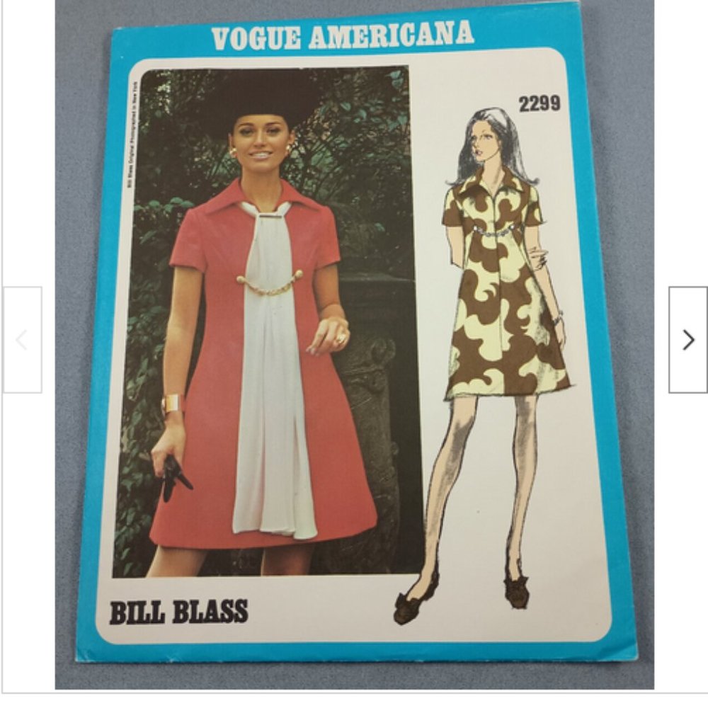 1970 Bill Blass Vogue Americana Designer Sewing Pattern 2299 ALine Dress Bust 32